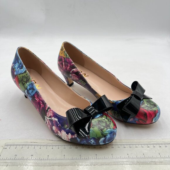 YDN Purple Floral Round Toe Pumps Low Heels Shoes with Bowknot for Work Ladies - Picture 4 of 8